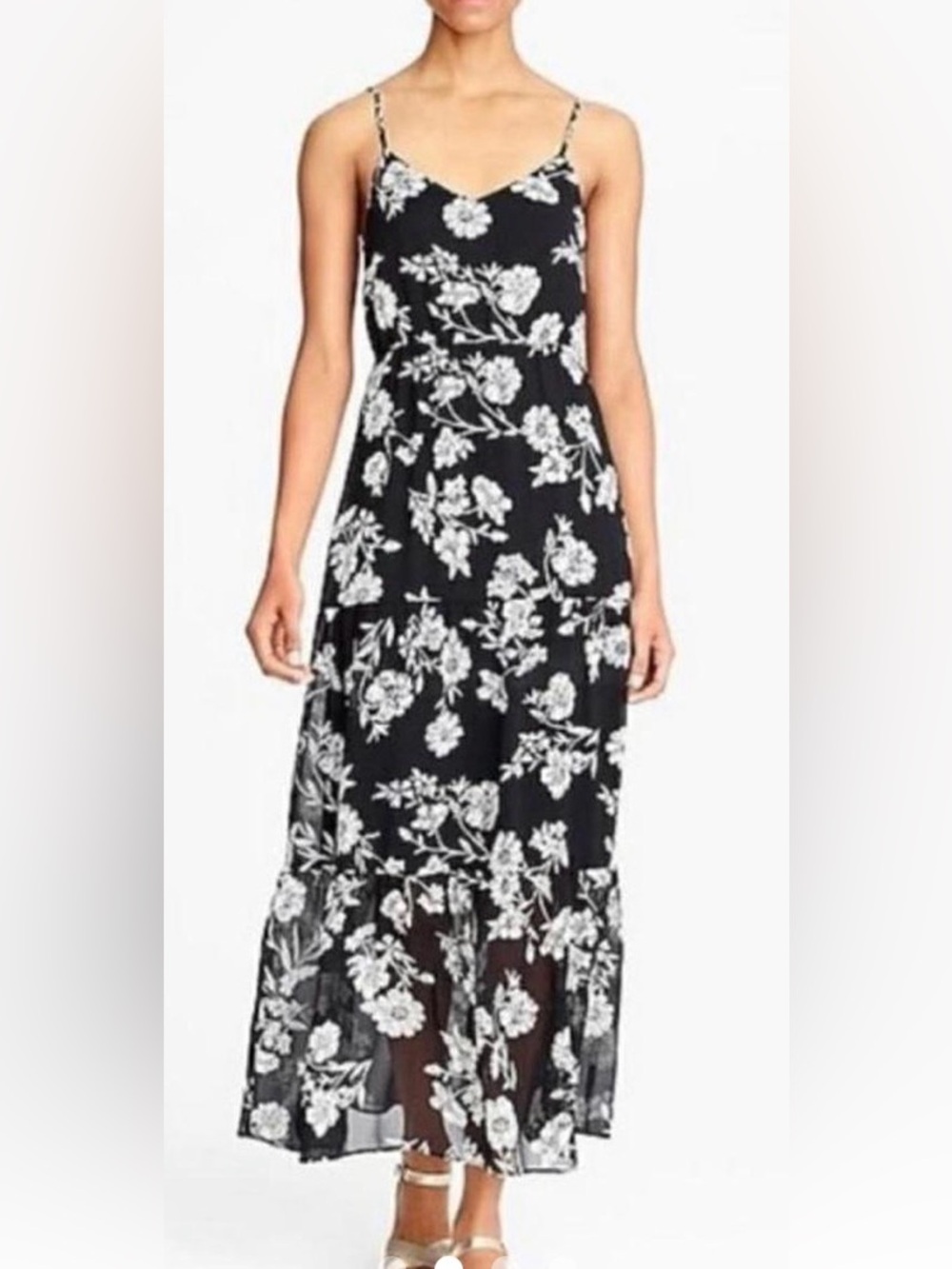 J. Crew Black and White Floral Slip Maxi Dress